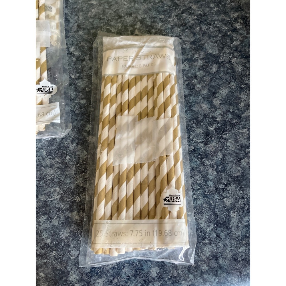 Walmart Gold Spiral Paper Straws 9 Packs of 25 Total 225 Count 7.75in Madein USA
